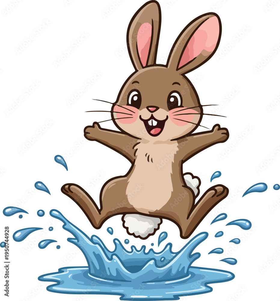 Fototapeta premium Happy Rabbit Jumping Into Water Splash Vector Art