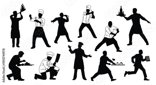 Set of 10 chef silhouettes vector