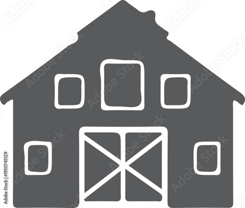A minimalist flat vector icon illustration of a classic rustic farm barn building on white background