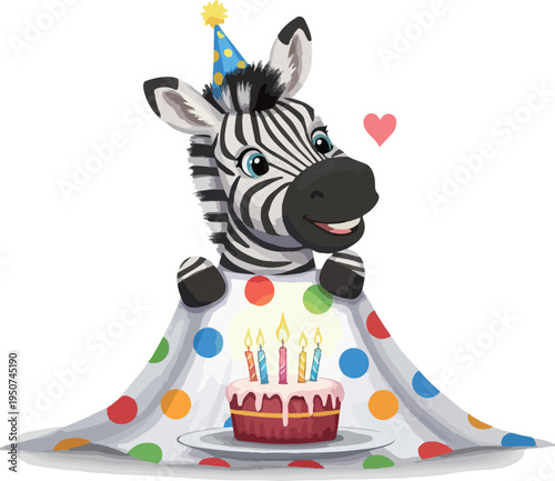Happy Zebra Birthday Cake Celebration Vector Illustration Isolated Object