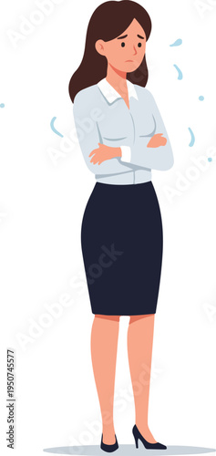Pixel Art Business Woman Looking Worried Crossed Arms Minimal Illustration