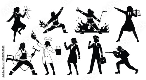 Set of 9 occupation silhouettes vector