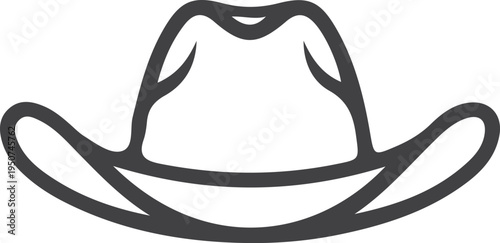 Minimalist black and white line art illustration of a traditional western style cowboy hat icon