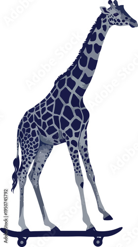 Pixelated Giraffe Riding Skateboard Minimalist Vector Illustration