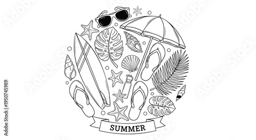 Summer icon vector illustration set with beach elements