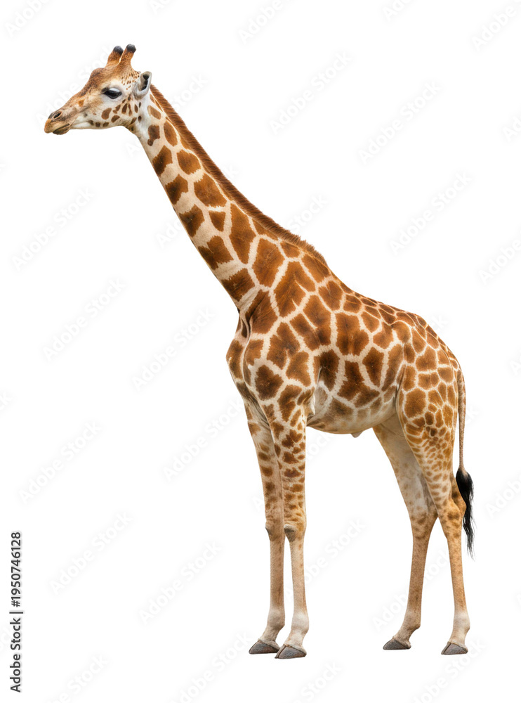 Naklejka premium Giraffe standing in animal nature scene isolated on transparent background