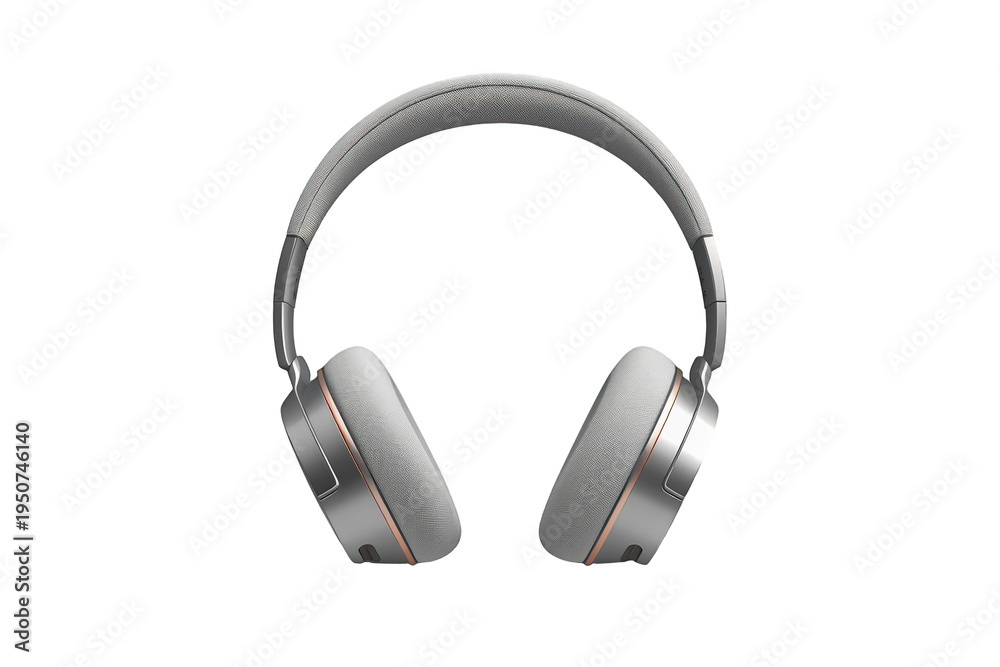 Fototapeta premium Wireless headphones in silver and white, providing audio entertainment and modern personal sound technology