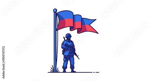 Illustration of a soldier in silhouette standing proudly with a USA flag waving in the background, symbolizing patriotism and military service on National Vietnam War Veterans Day