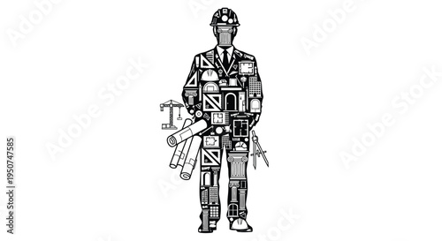 Vector illustration of a construction worker with tools