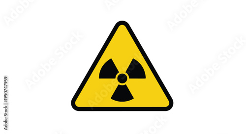 A yellow radiation warning sign with a black border and symbol on a white background.