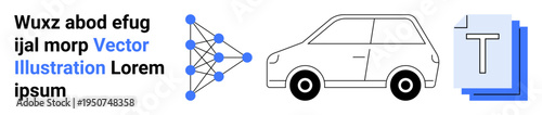Artificial intelligence, transportation, digital documentation, future technology, data processing, innovation. ion of neural network, car and documents. AI and transportation concepts