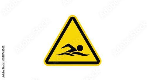 Yellow triangular warning sign with a black swimming icon on a white background.