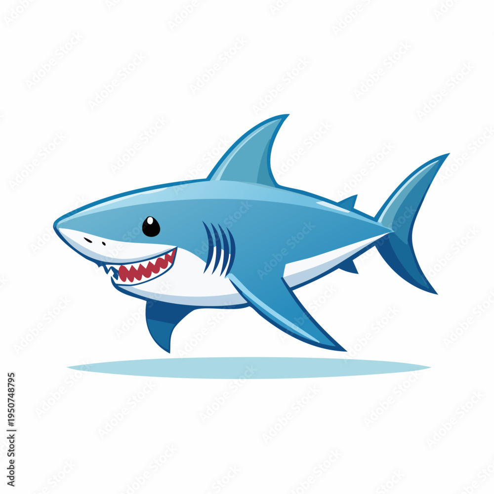 Fototapeta premium Smiling cartoon blue shark with open mouth