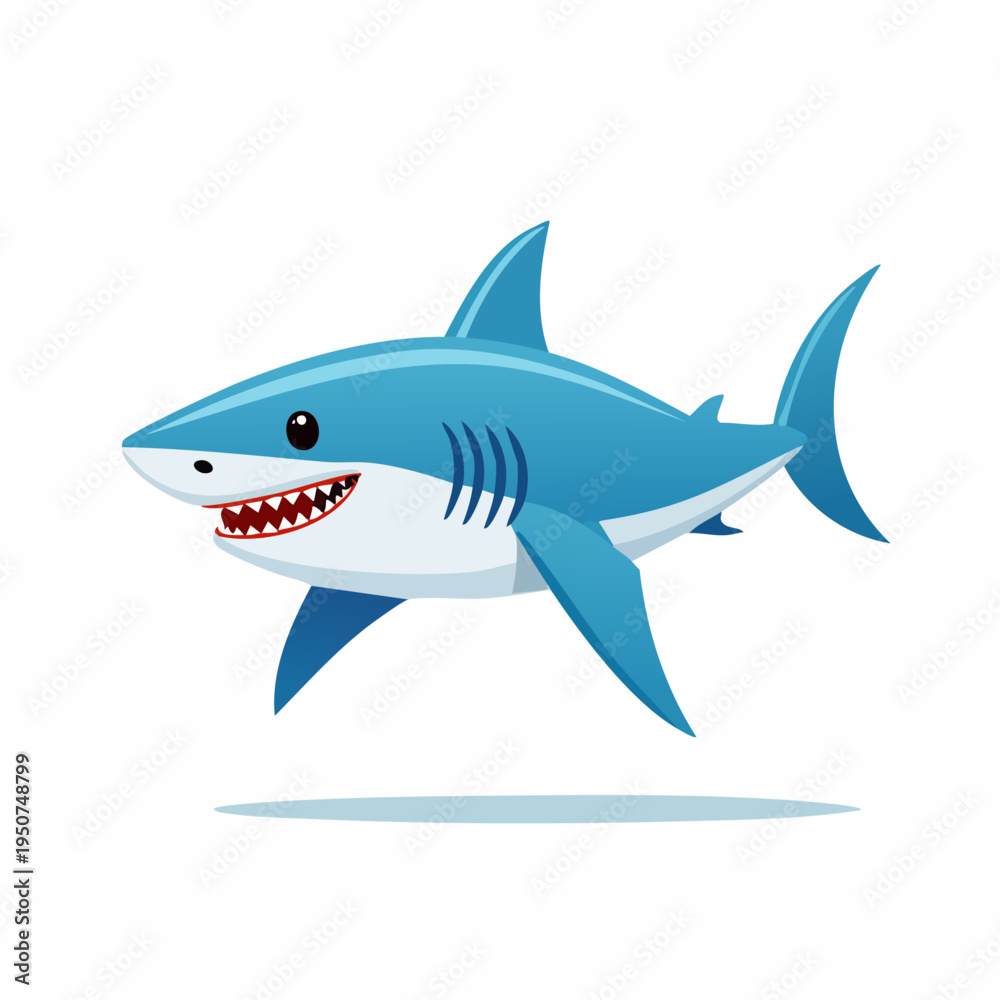 Fototapeta premium Smiling cartoon blue shark with sharp teeth