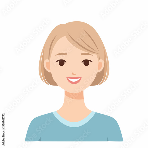 Smiling blonde woman avatar with bob hair illustration