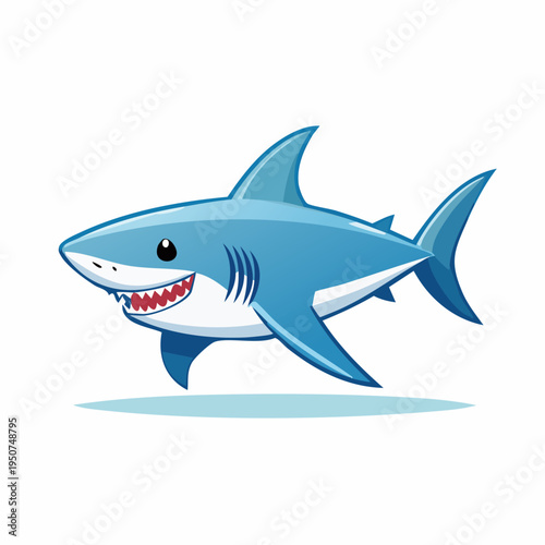 Smiling cartoon blue shark with open mouth