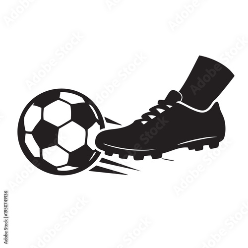 Soccer shoe kicking football silhouette vector illustration