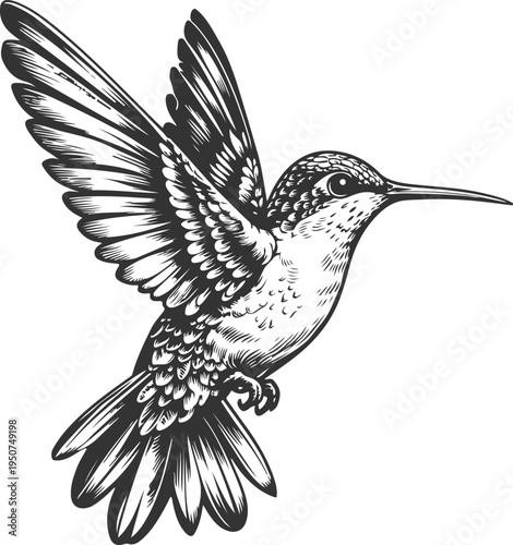 Flying hummingbird vintage engraving bird illustration