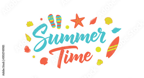 Summer time colorful typography vector illustration