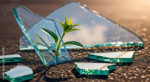 Wallpaper Mural New Plant Growing Through Broken Glass Symbol of Resilience Torontodigital.ca