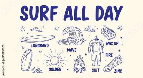 Set of 10 surfing icons vector
