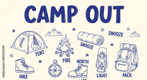 Set of 9 camping icons vector