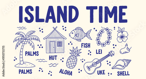 Set of 12 tropical icons vector, island time theme