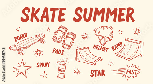 Set of 8 skate summer icons vector