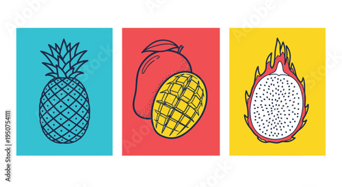 Set of 3 colorful fruit icons vector