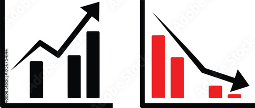 A conceptual comparison of positive growth trends and negative decline metrics in business data Vector