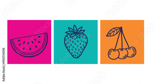 Set of 3 colorful fruit icons vector