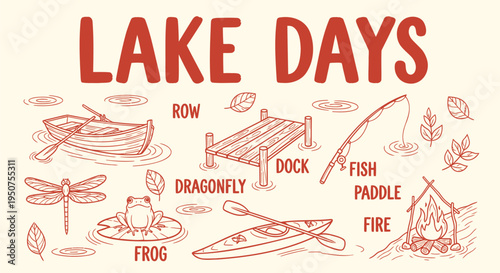Set of lake day icons vector