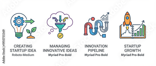 Rocket innovative concept product symbols creation illustrate startup growth journey and creative process for management pipeline development Idea creation and innovative product launching concept