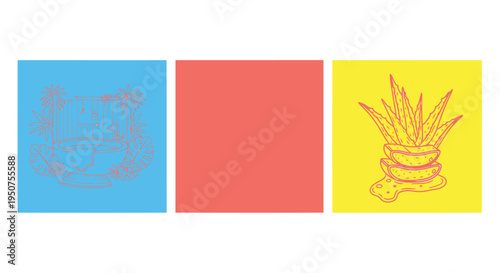 Set of 3 colorful vector squares with abstract designs
