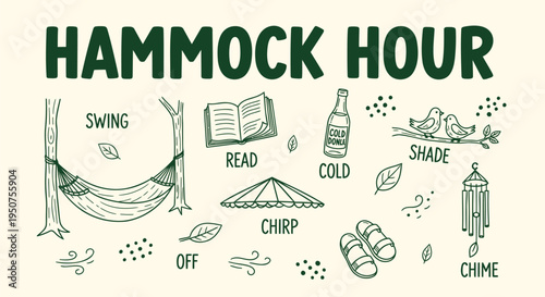 Set of 11 hammock icons vector, green illustrations