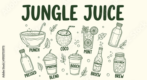 Set of 8 jungle juice vector illustrations