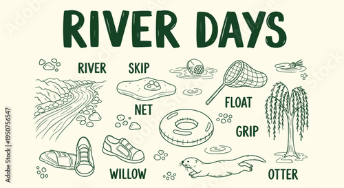 Set of 12 river day icons vector