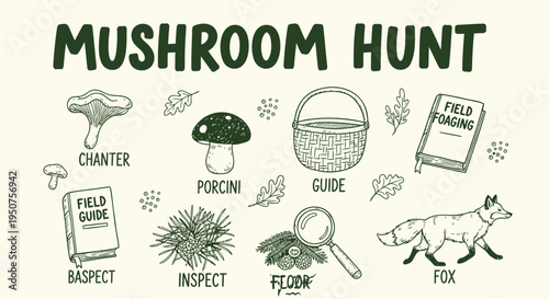 Set of 10 mushroom hunt icons vector
