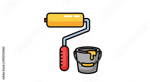 Flat_vector_illustration_of_paint_roller_and_bucket_for_construction_tasks_with_tools_and_design_elements