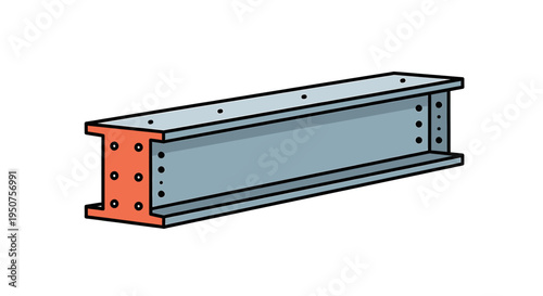 Flat vector illustration of a horizontal I-beam with orange, gray, and black design for engineering construction applications in a minimalist two-dimensional style for educational materials