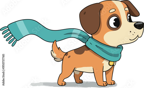 Pixel Art Cute Dog with Teal Scarf Isolated White Background