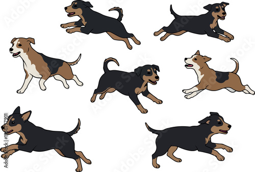 Pixel Art Dog Pack Running Dynamic Motion Isolated White Background
