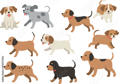 Pixel Art Dogs Collection Minimalist Flat Design Isolated White Background