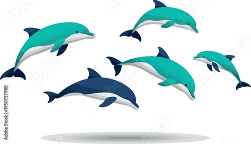 Pixel Art Dolphin Pod Swimming Teal And Blue Ocean Marine Life