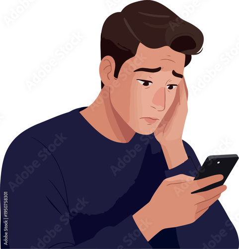 Pixel Art Sad Man Holding Phone With Worried Face