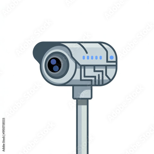 Modern surveillance camera mounted on a pole with digital display indicators
