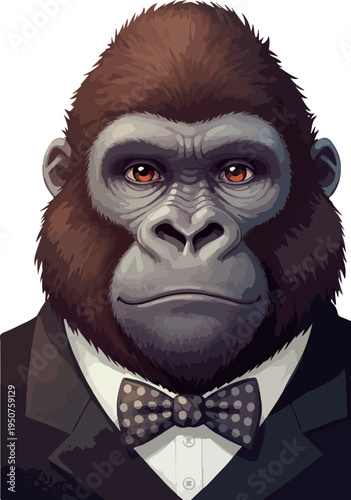 Pixel Art Gorilla Dressed In A Tuxedo And Bowtie