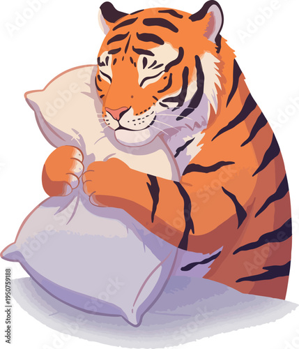 Pixel Art Tiger Sleeping Peacefully on Pillow in Soft Lighting