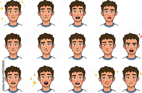 Pixel Art Man Expressions Set Flat Design Icon White Background