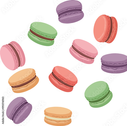 Sweet Macarons Pattern Pastel Colors Isolated Objects Minimalist Illustration